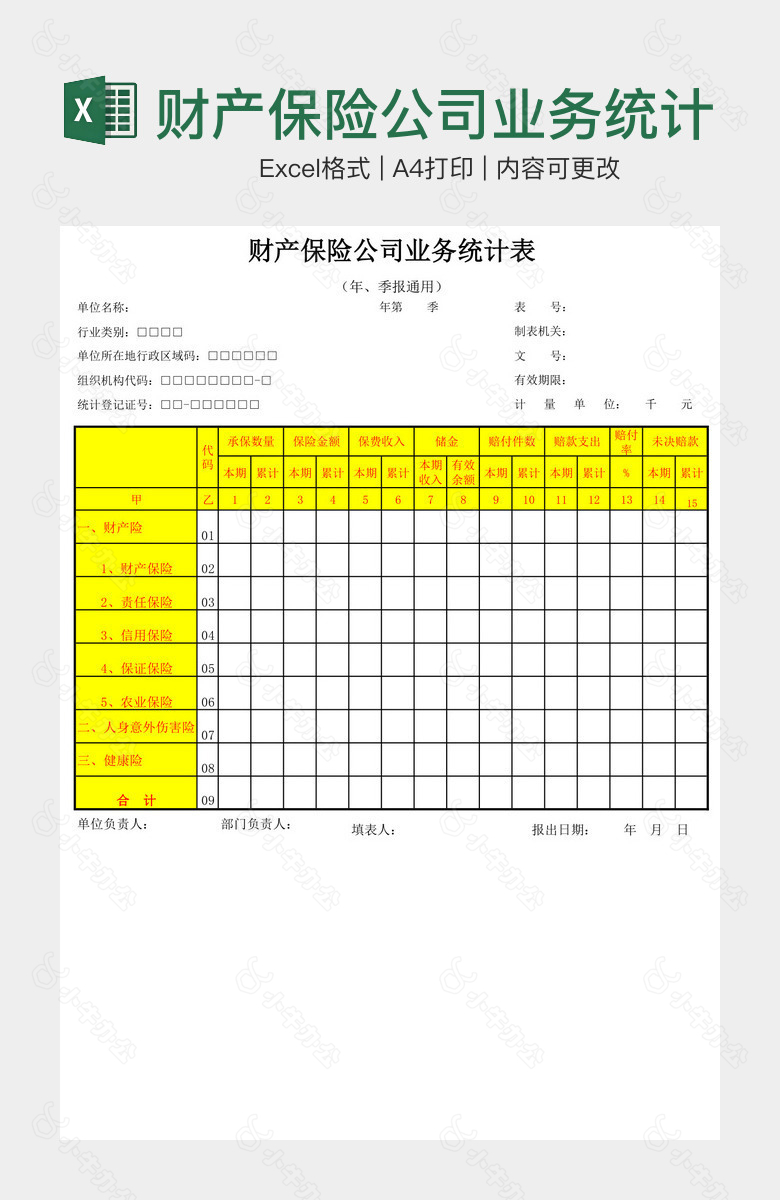 财产保险公司业务统计表自动