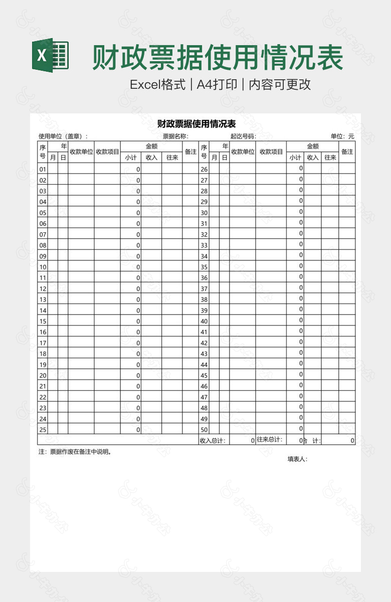 财政票据使用情况表