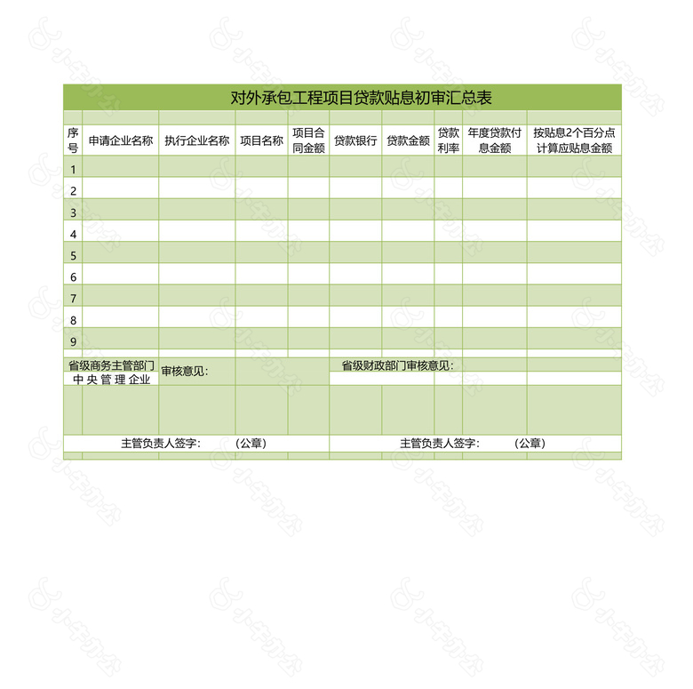 项目贷款贴息初审汇总表no.2