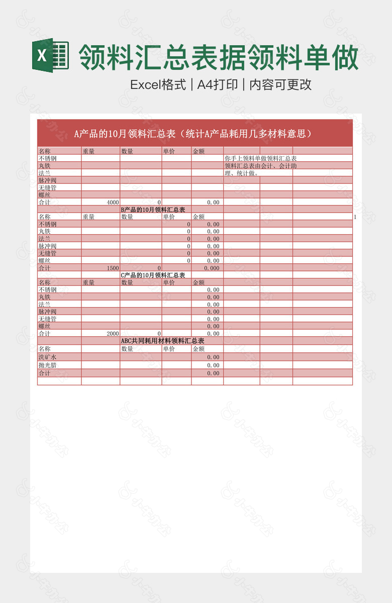 领料汇总表据领料单做