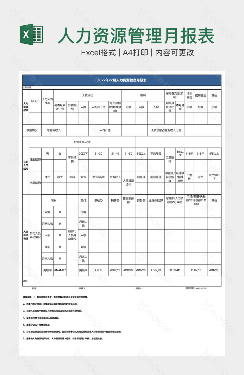 人力资源管理月报表