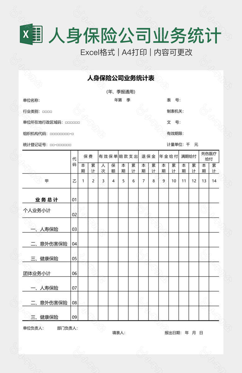 人身保险公司业务统计表