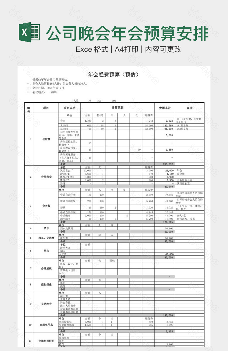 公司晚会年会预算安排