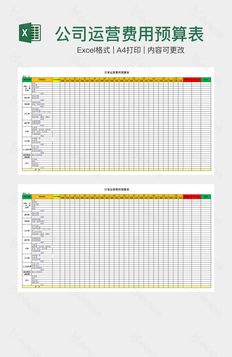 公司运营费用预算表