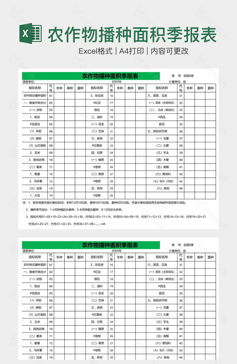 农作物播种面积季报表