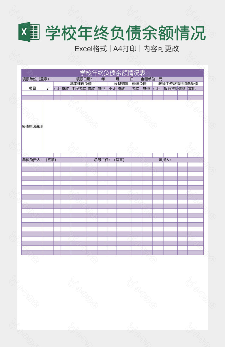 学校年终负债余额情况表