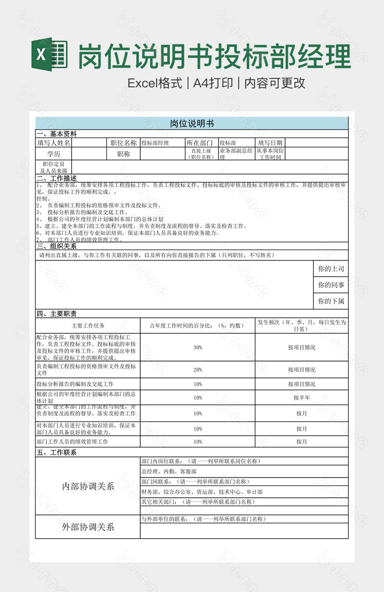 岗位说明书投标部经理