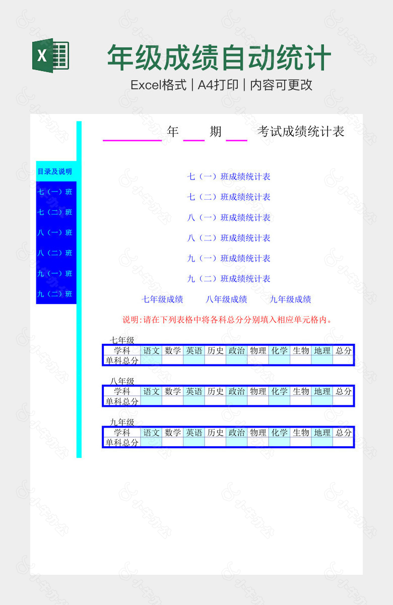 年级成绩自动统计