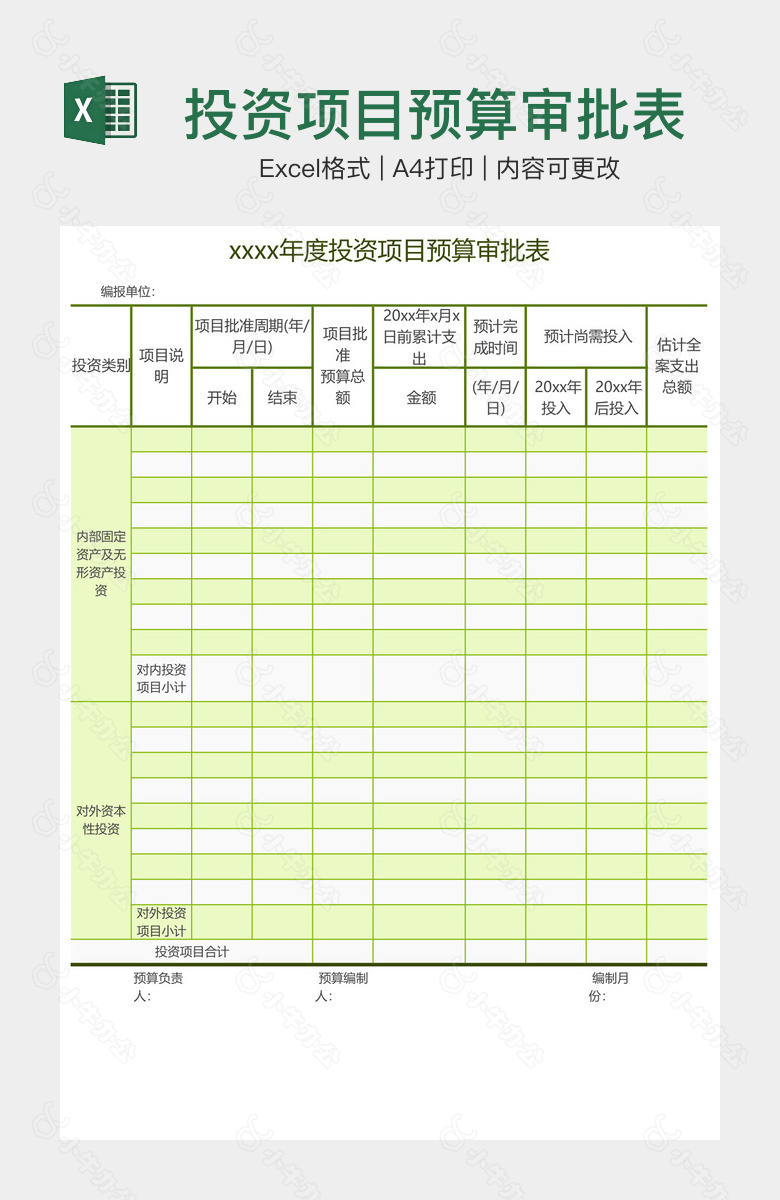 投资项目预算审批表