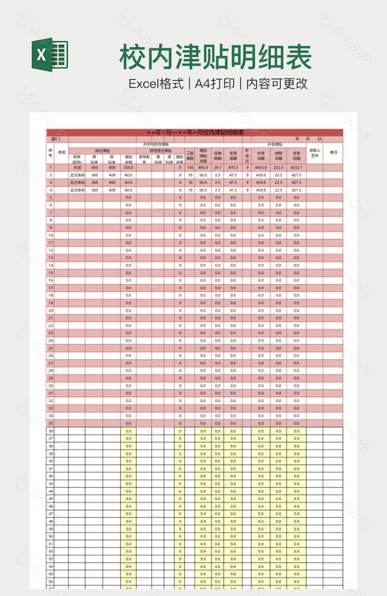 校内津贴明细表