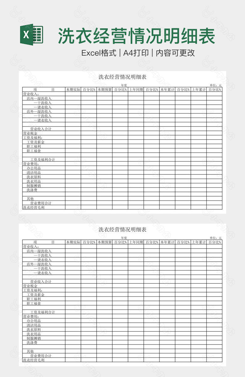 洗衣经营情况明细表