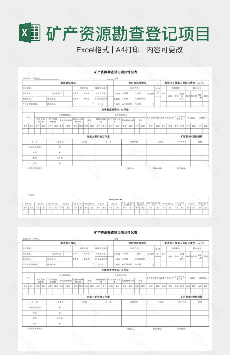 矿产资源勘查登记项目情况表