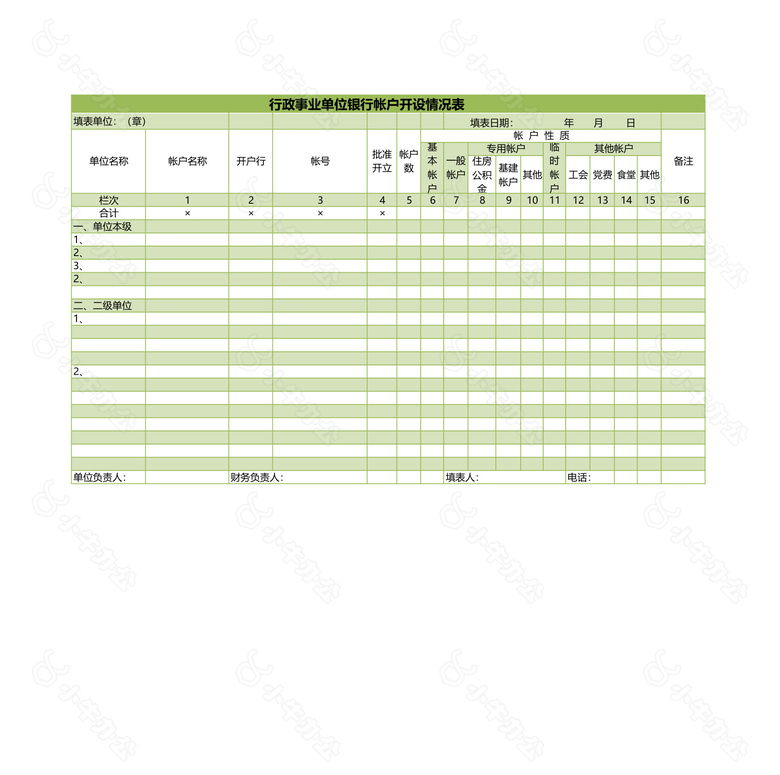 行政事业单位银行帐户开设情况表no.2
