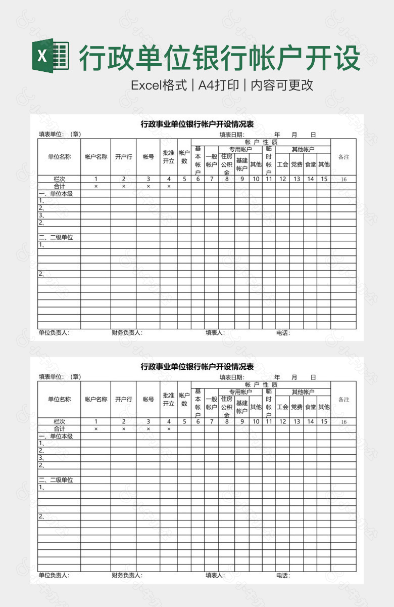 行政单位银行帐户开设情况表