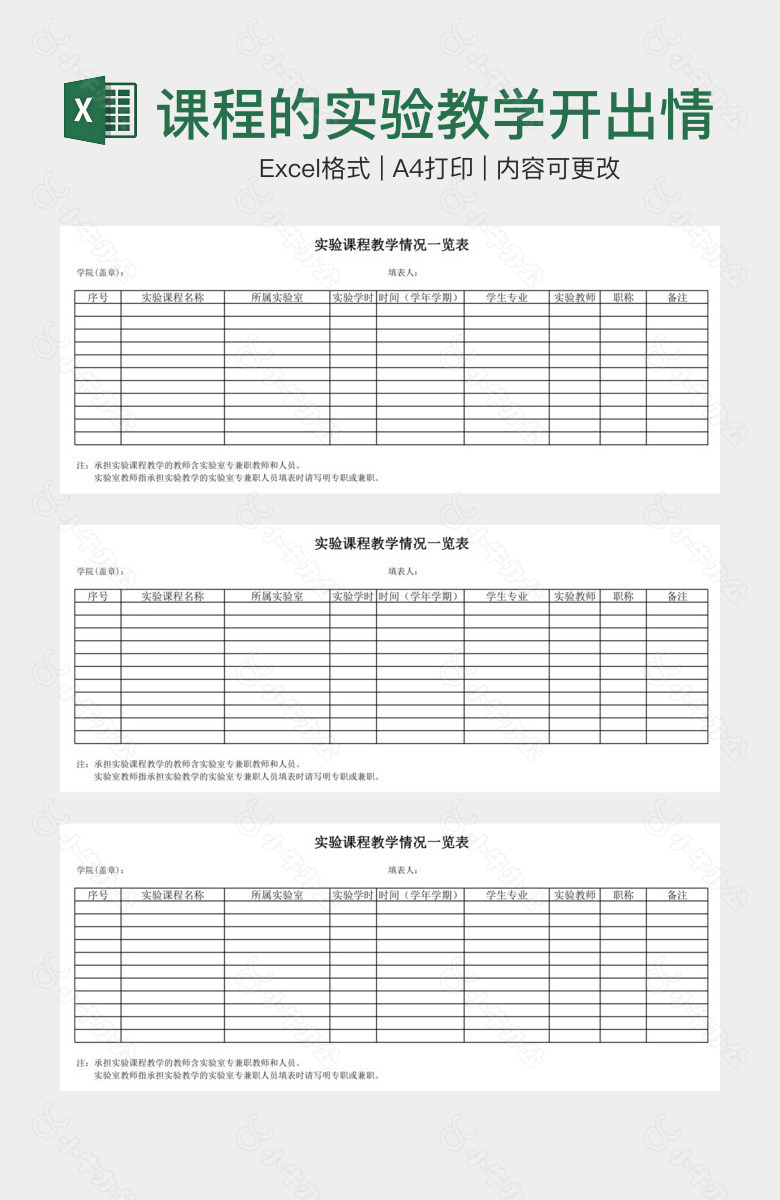 课程的实验教学开出情况一览表