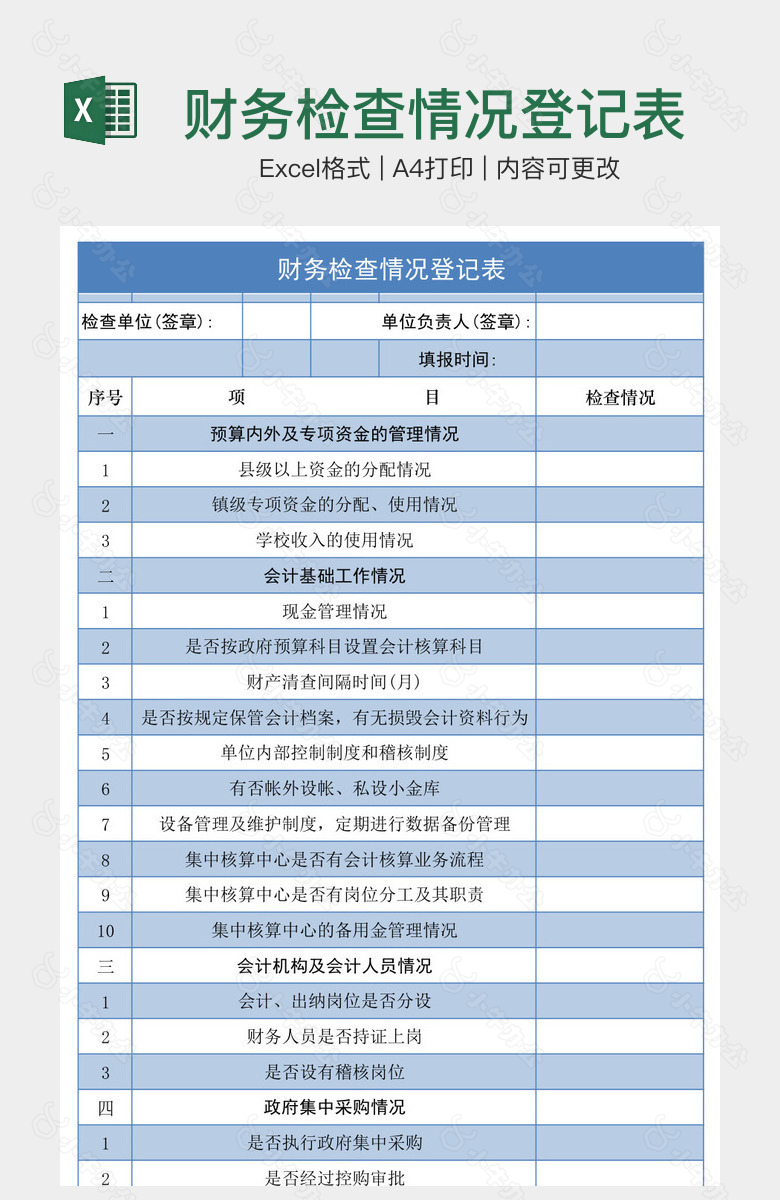 财务检查情况登记表