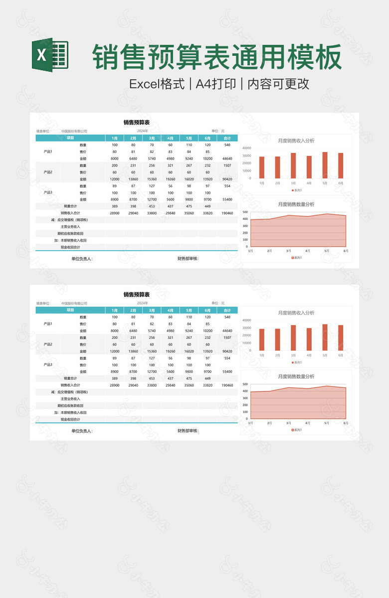 销售预算表通用模板