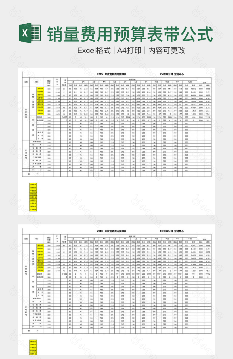 销量费用预算表带公式