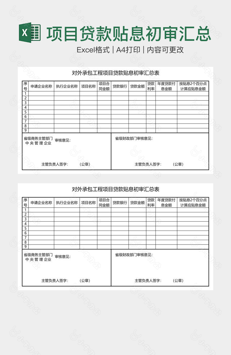 项目贷款贴息初审汇总表