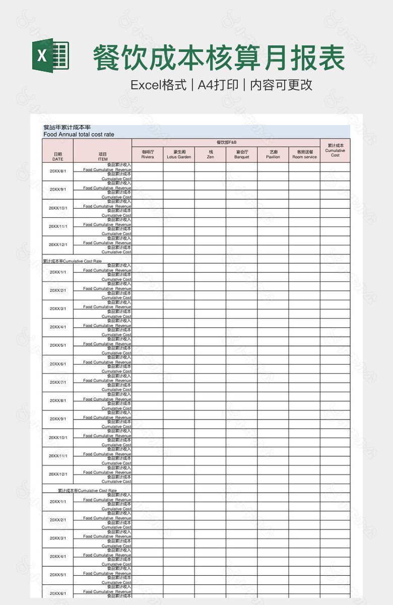 餐饮成本核算月报表