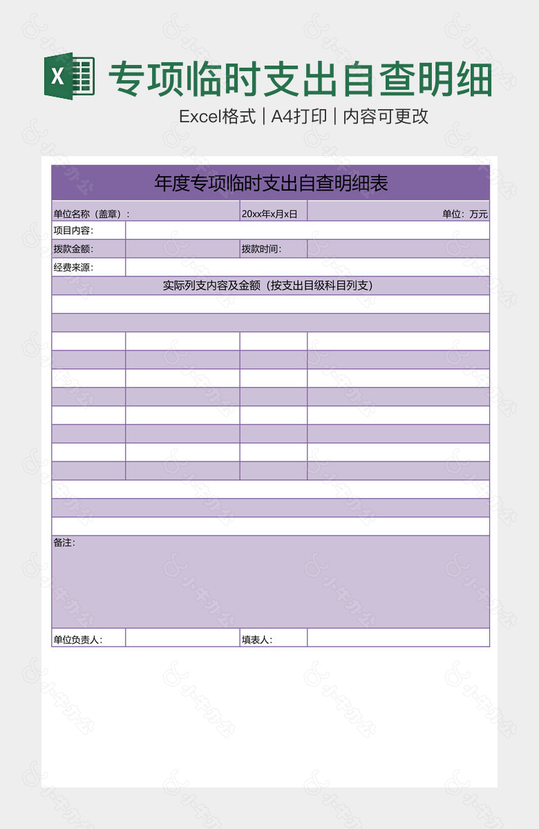 专项临时支出自查明细表