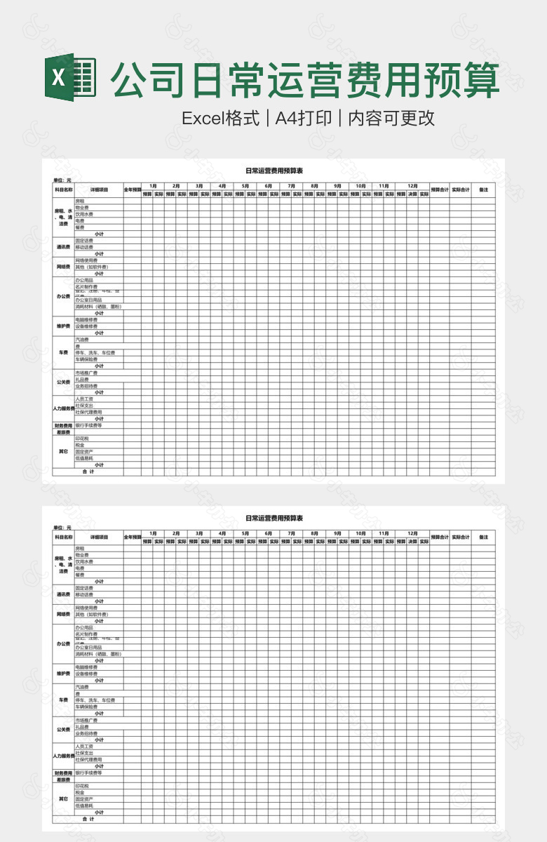 公司日常运营费用预算表