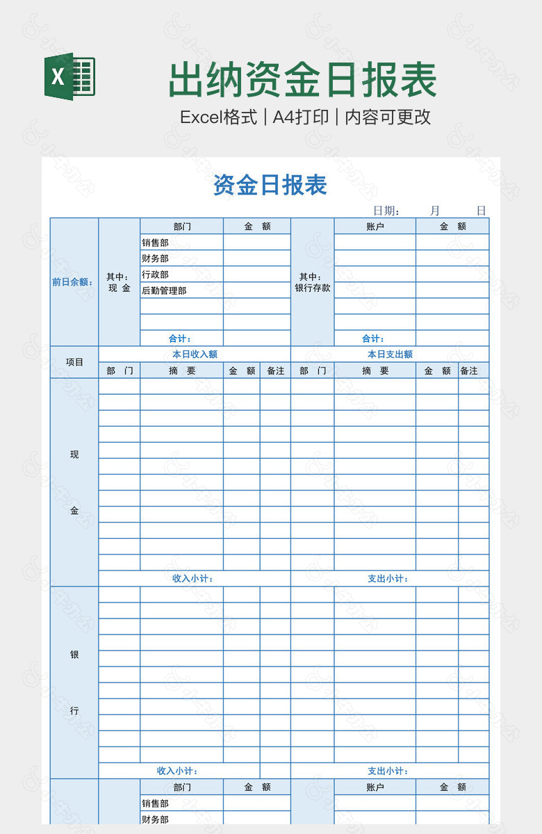 出纳资金日报表