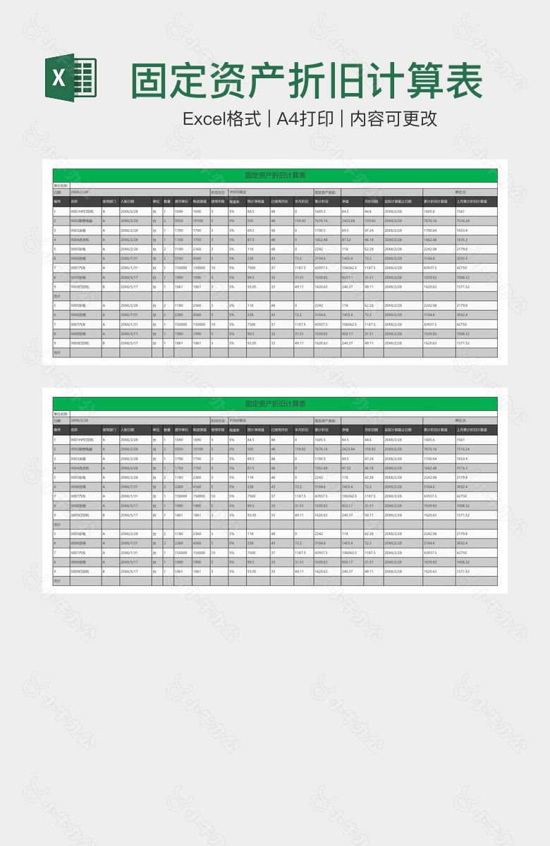 固定资产折旧计算表