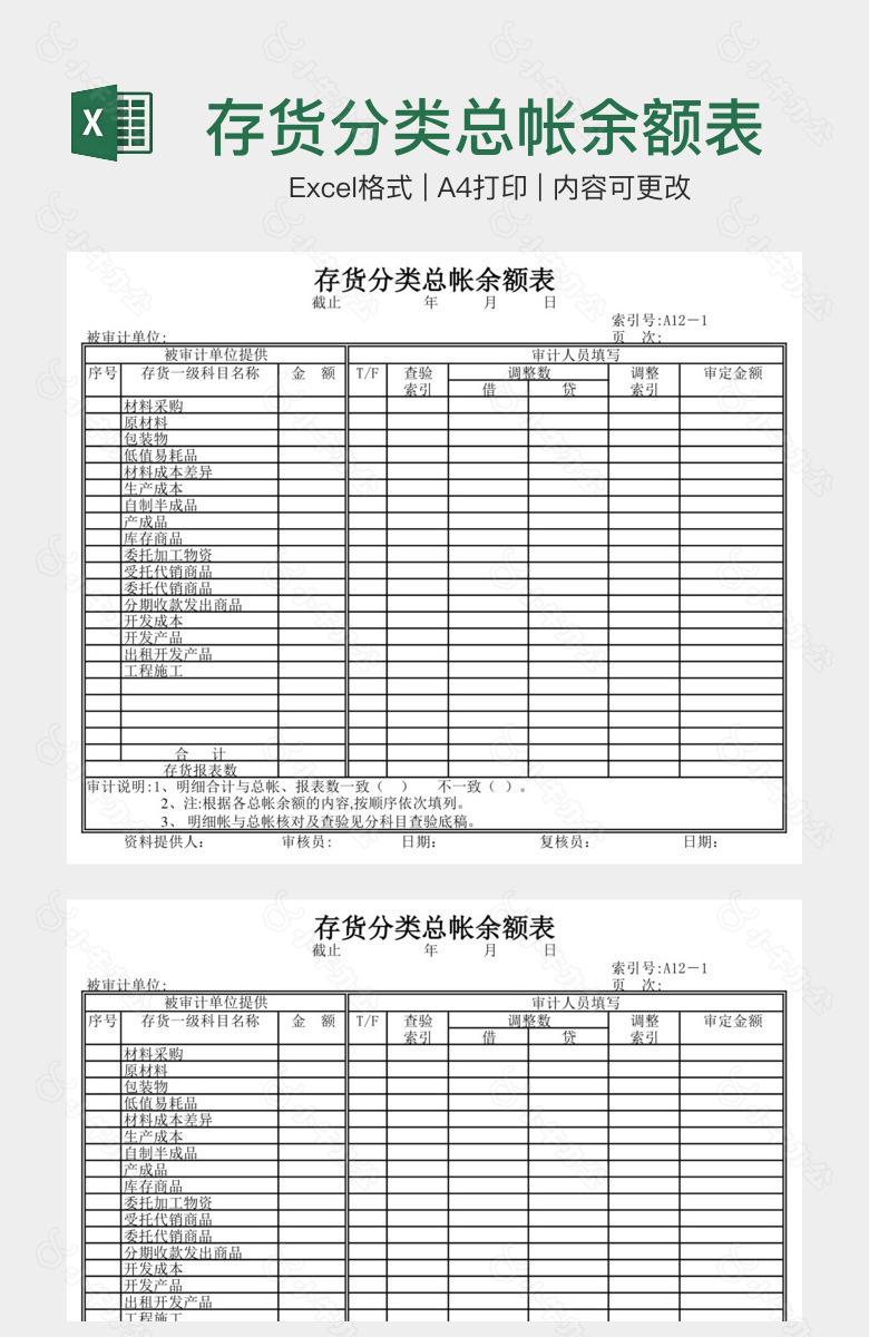 存货分类总帐余额表