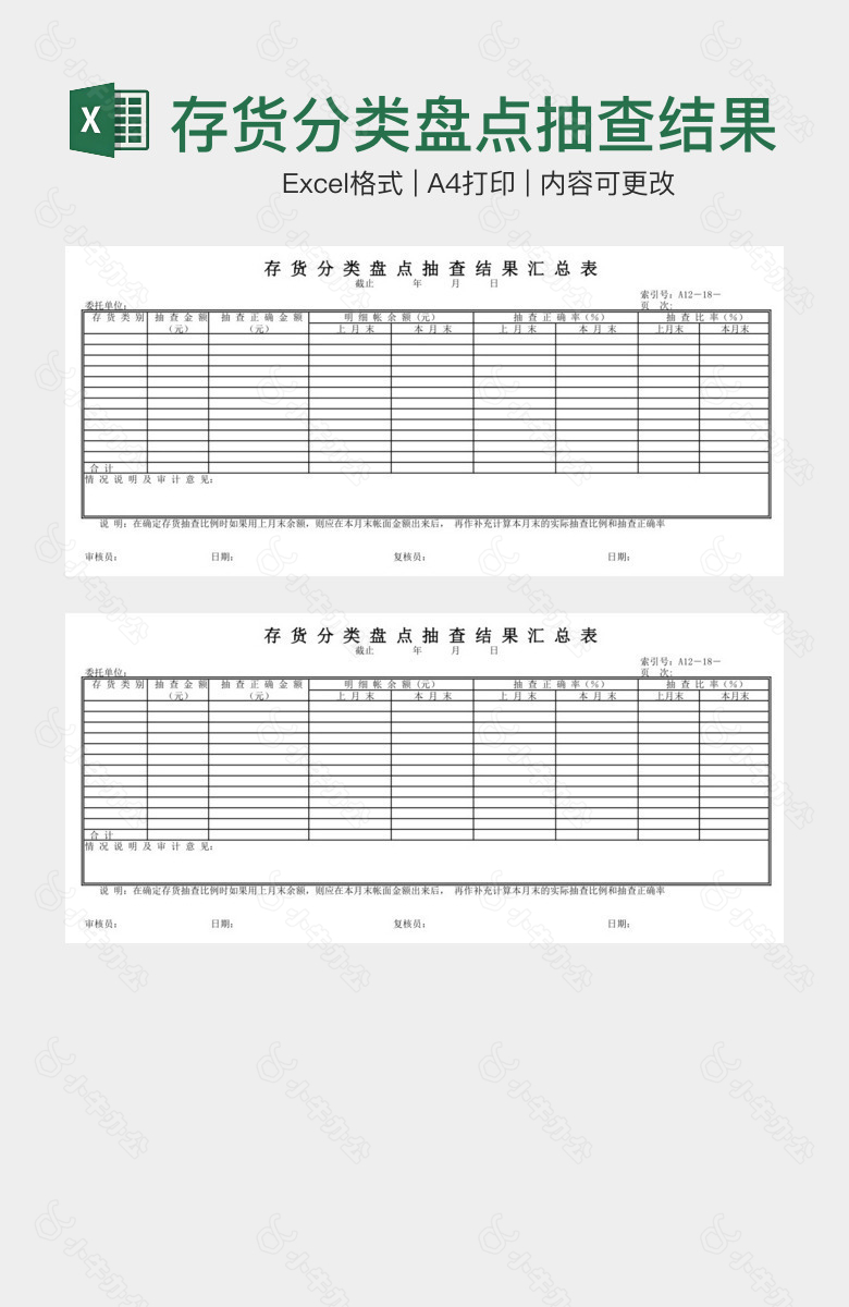 存货分类盘点抽查结果汇总表