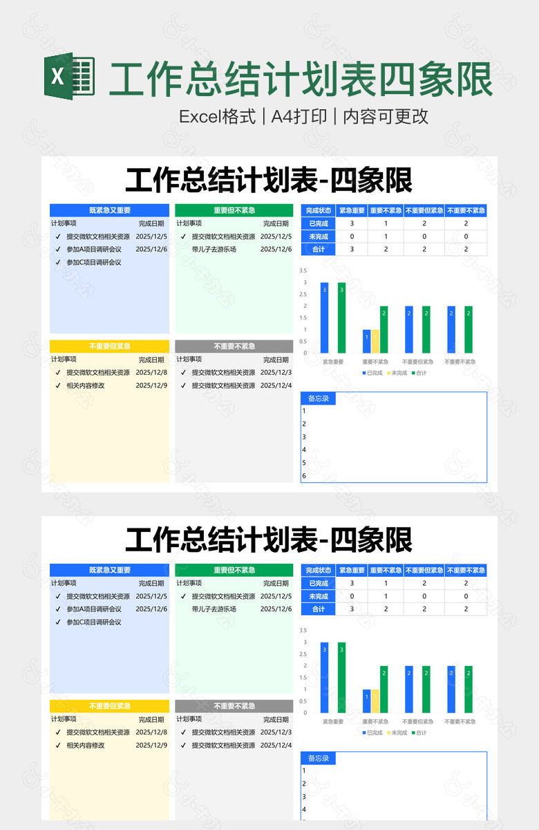 工作总结计划表四象限