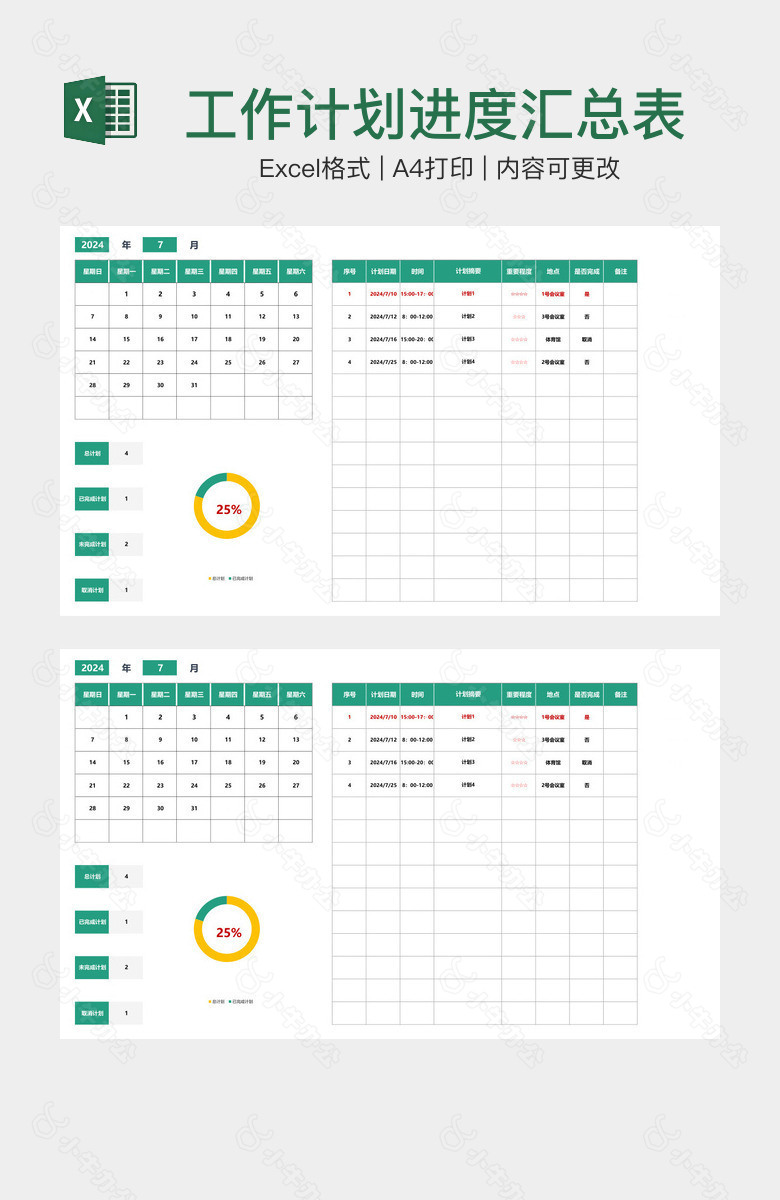工作计划进度汇总表