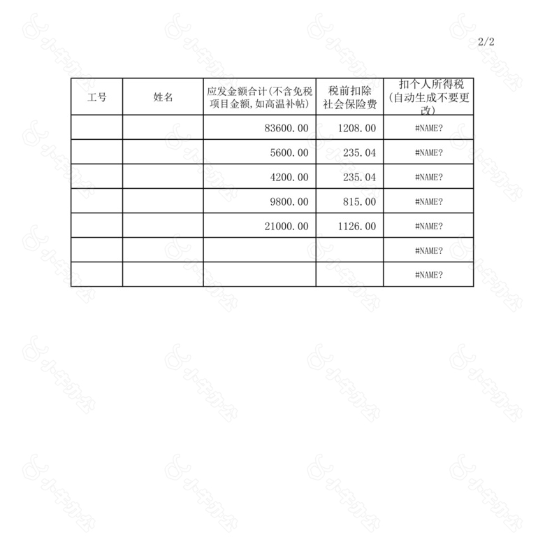 工资表自动计算个人所得税no.2