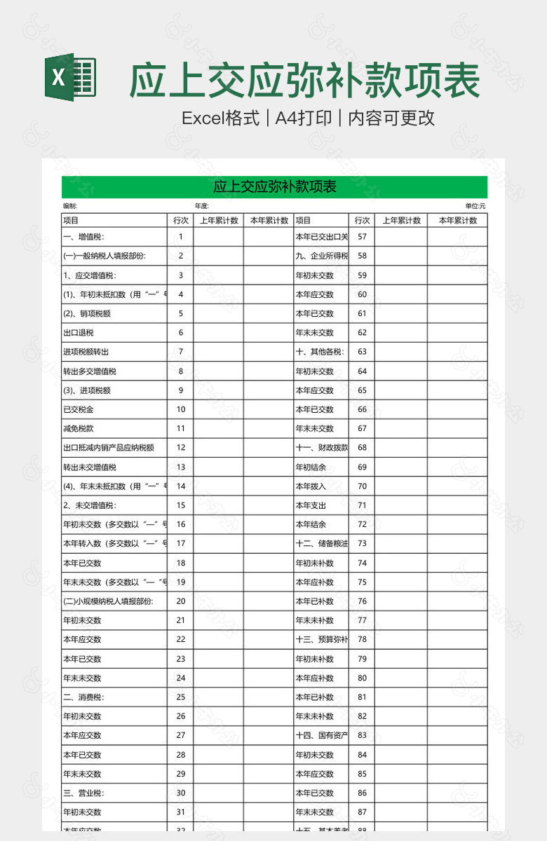 应上交应弥补款项表