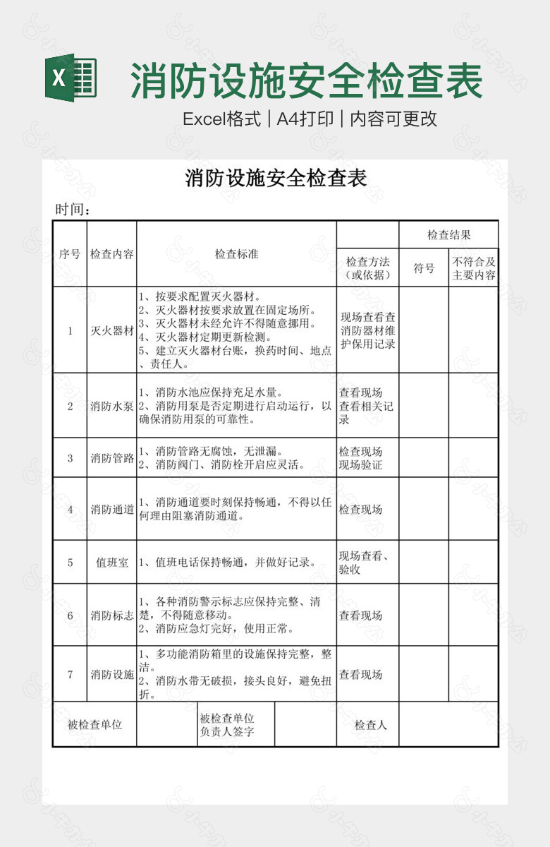 消防设施安全检查表