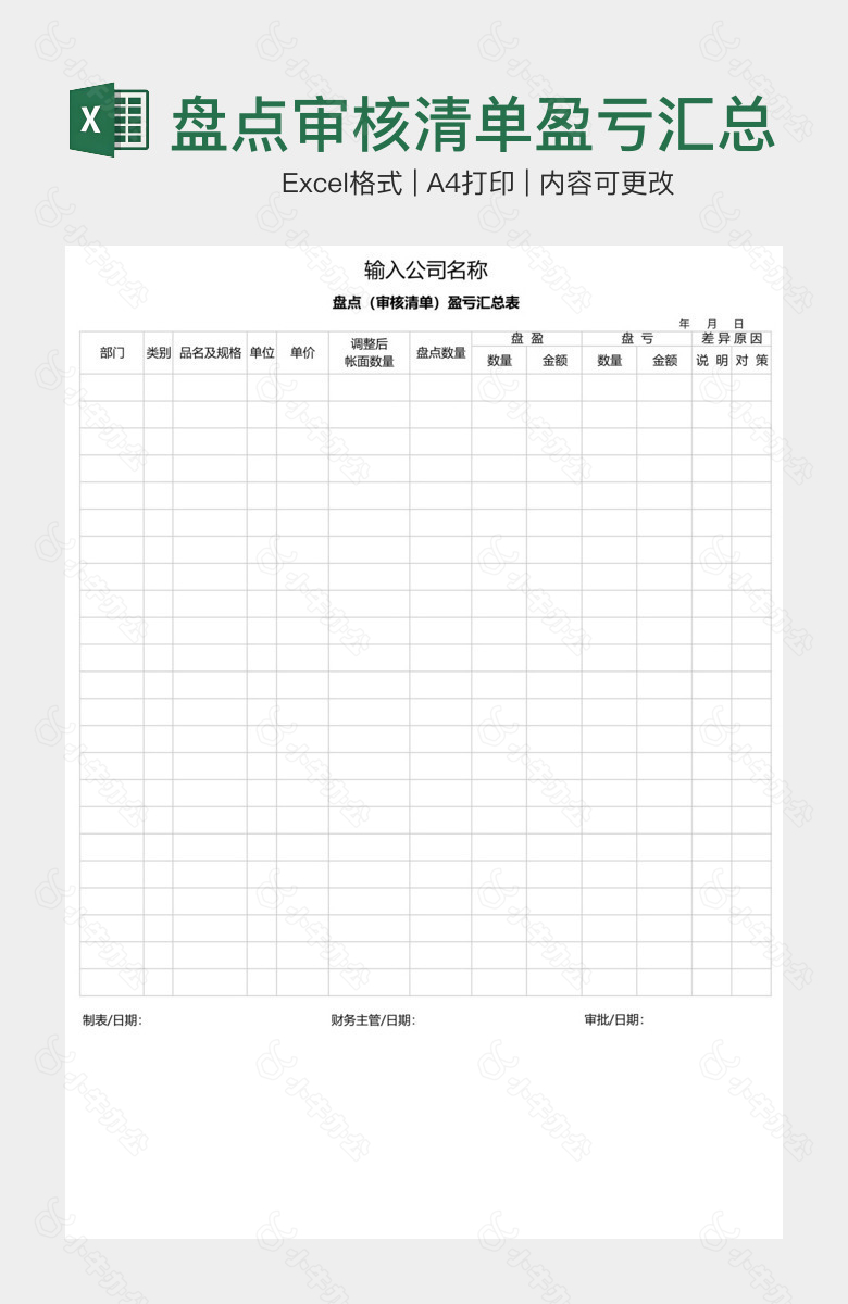 盘点审核清单盈亏汇总表