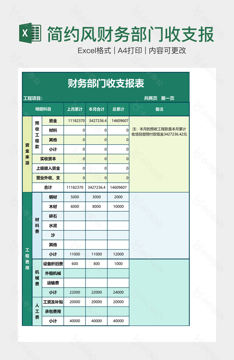 简约风财务部门收支报表