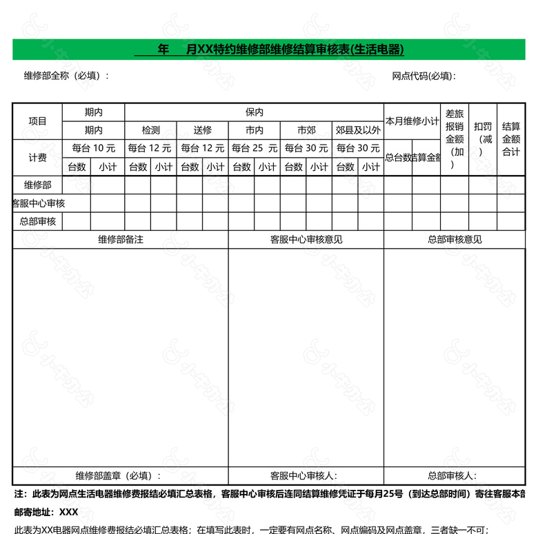 维修结算审核表生活电器no.2