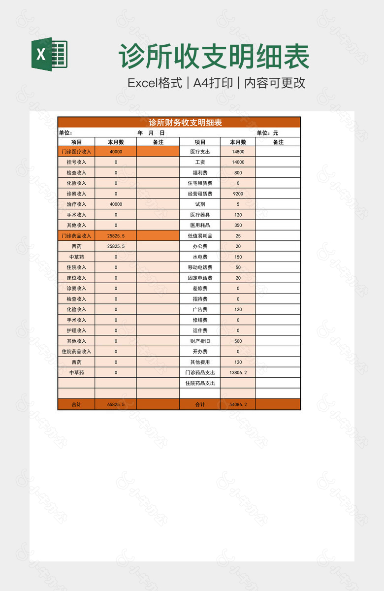 诊所收支明细表