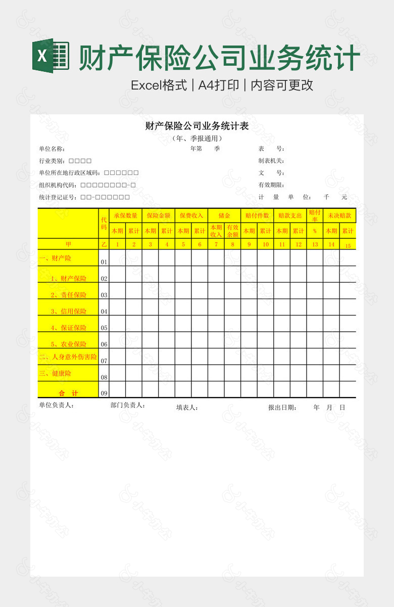 财产保险公司业务统计表自动