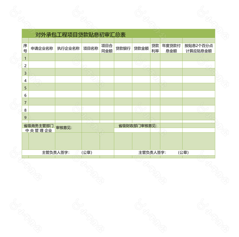 项目贷款贴息初审汇总表no.2