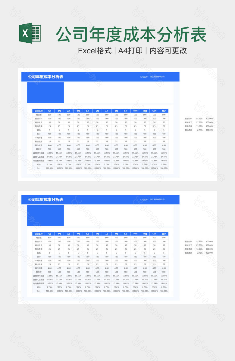 公司年度成本分析表