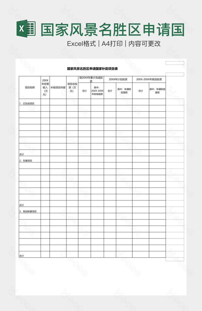 国家风景名胜区申请国家补助项目表