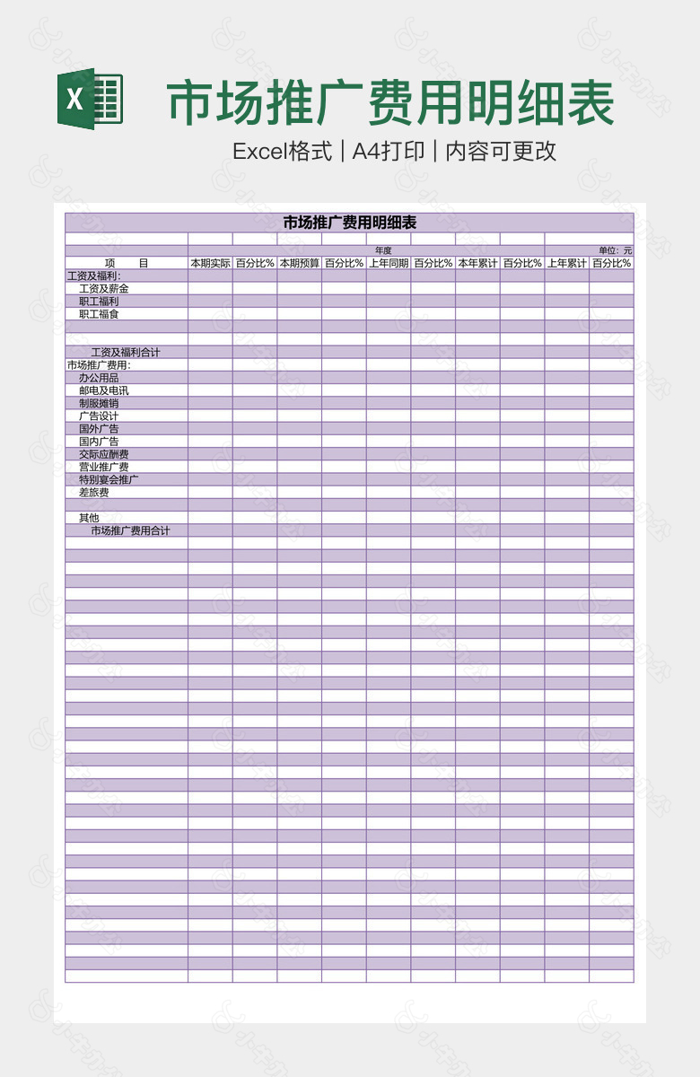 市场推广费用明细表
