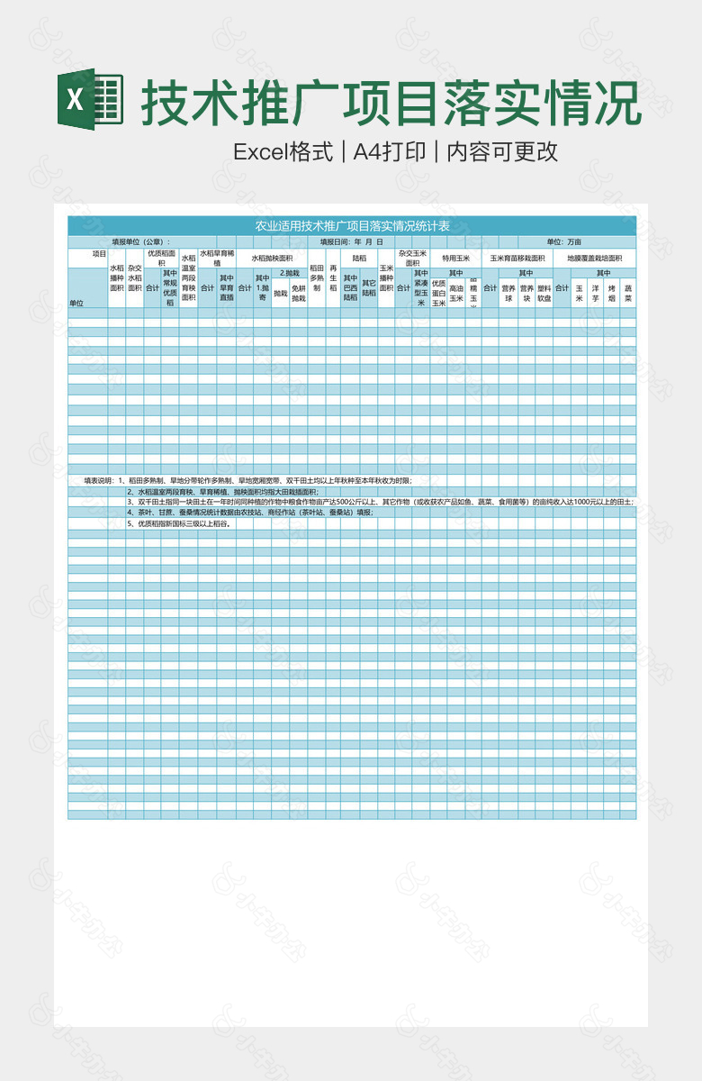 技术推广项目落实情况统计表