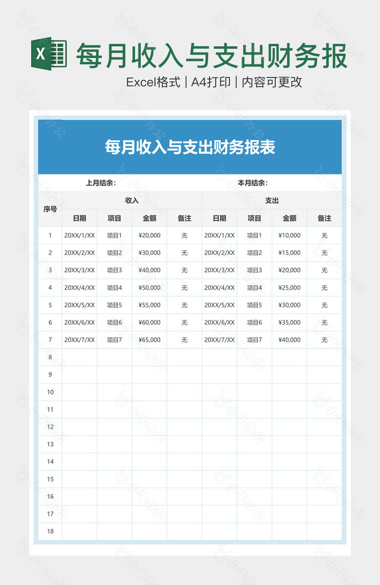 每月收入与支出财务报表