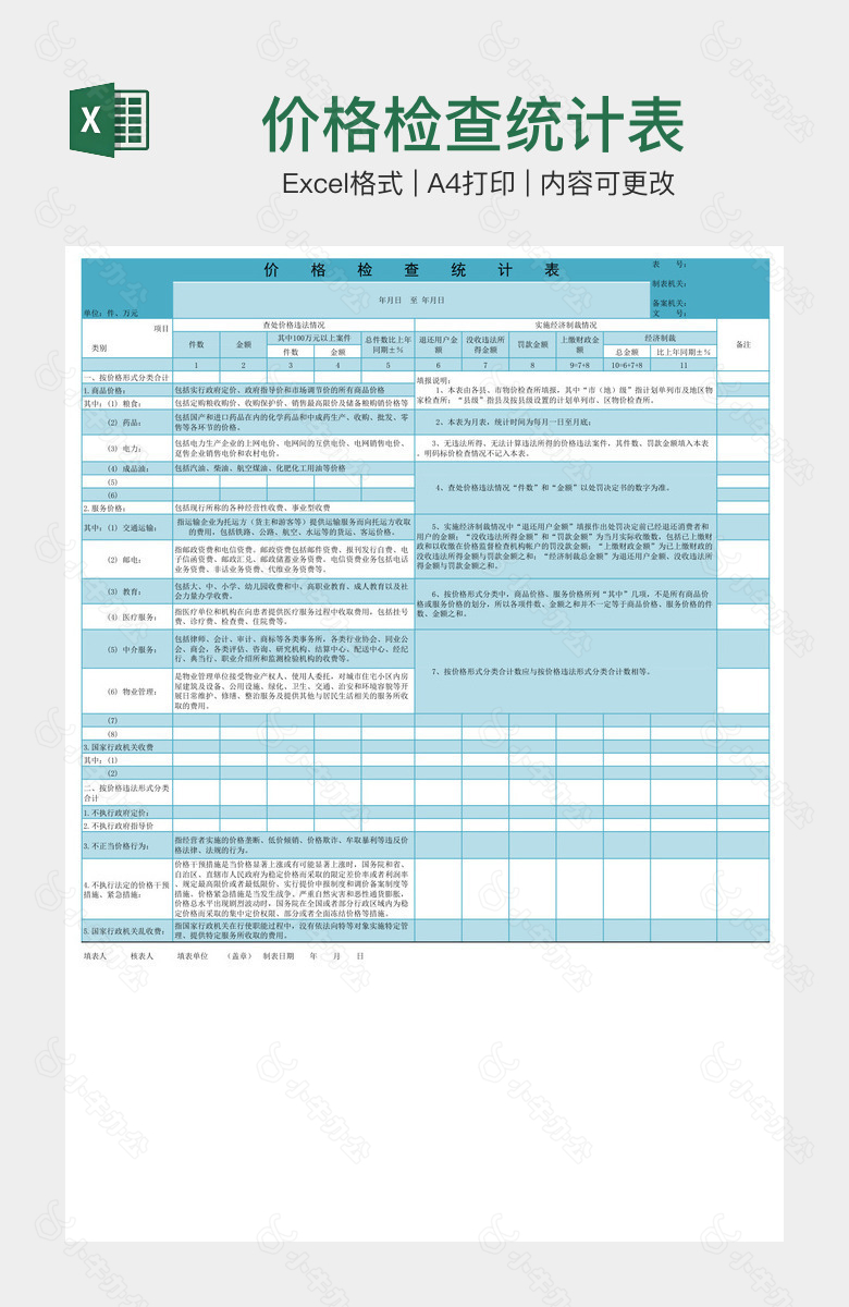 价格检查统计表