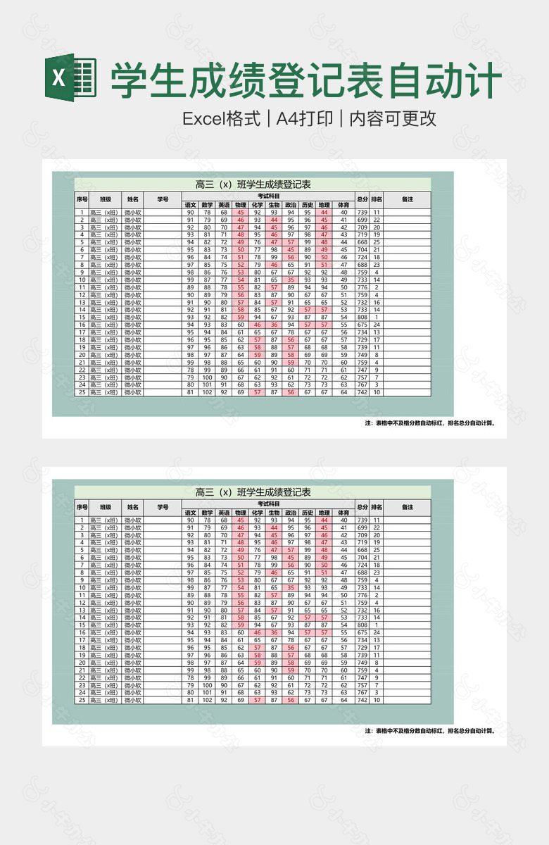 学生成绩登记表自动计分