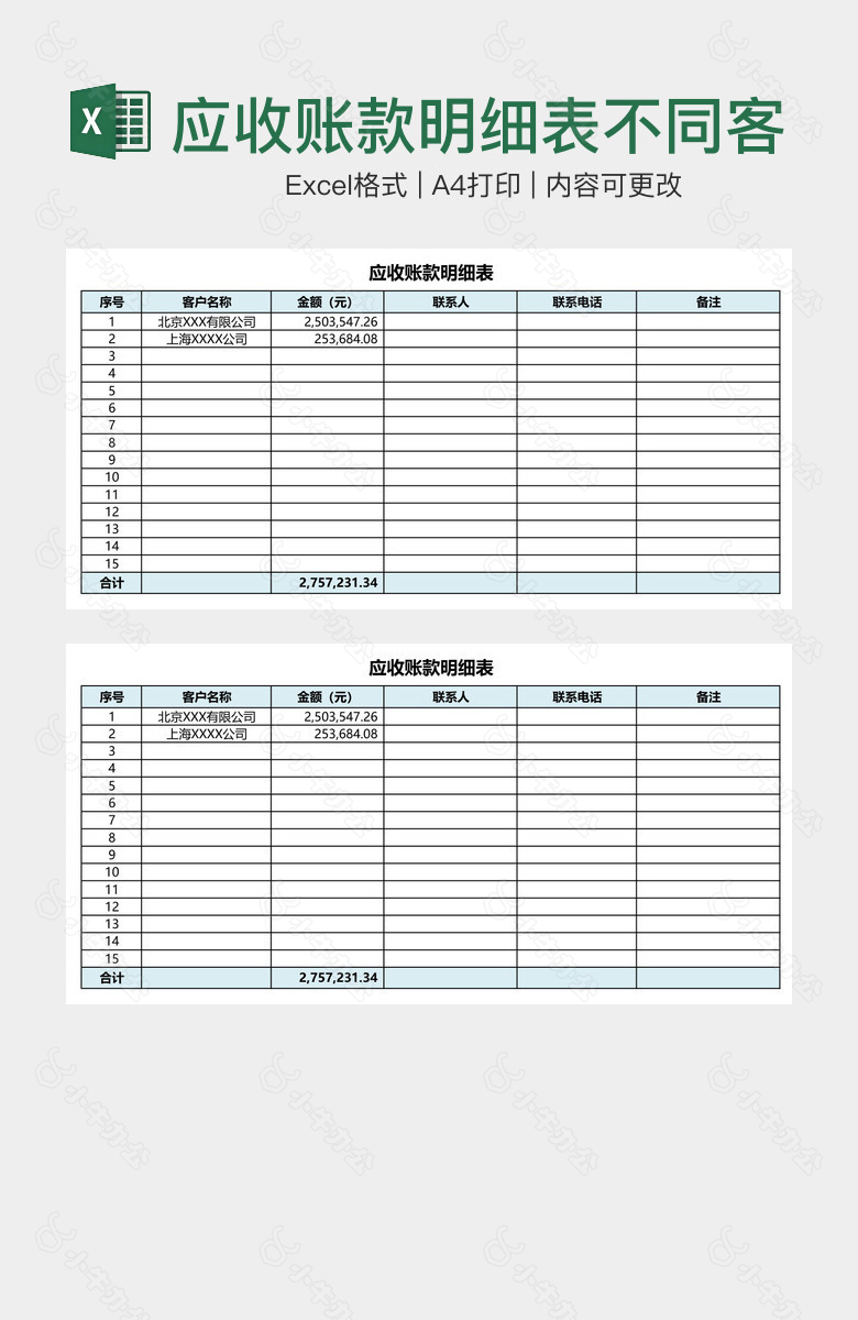 应收账款明细表不同客户