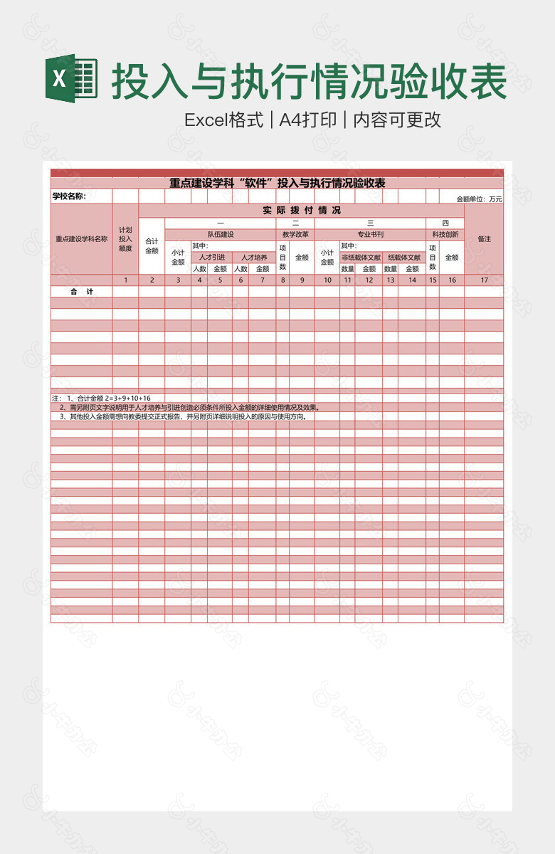 投入与执行情况验收表